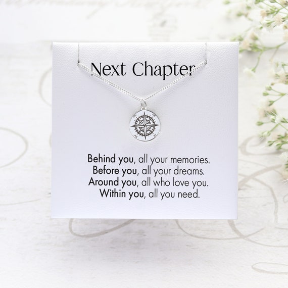 New Chapter Gift For Her Compass Necklace, Thoughtful Jewellery For New Beginnings, Inspirational Card For Daughter, Graduation, New Journey