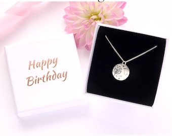 30. Geburtstagsgeschenk für Sie - Personalisierte Pusteblumenkette in benutzerdefinierter Nachrichtenbox, 925 Sterlingsilber, perfektes Geschenk für Frauen