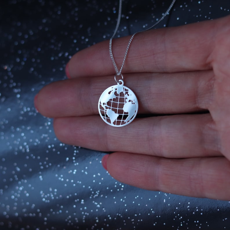 Globe Necklace in Sterling Silver Graduation Gift Travel Map