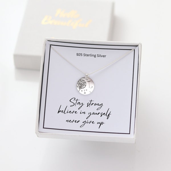 Hope Stay Strong Necklace - Sterling Silver Positive Healing Pendant, Inspirational Jewellery, Warrior Motivational Gift for Friend