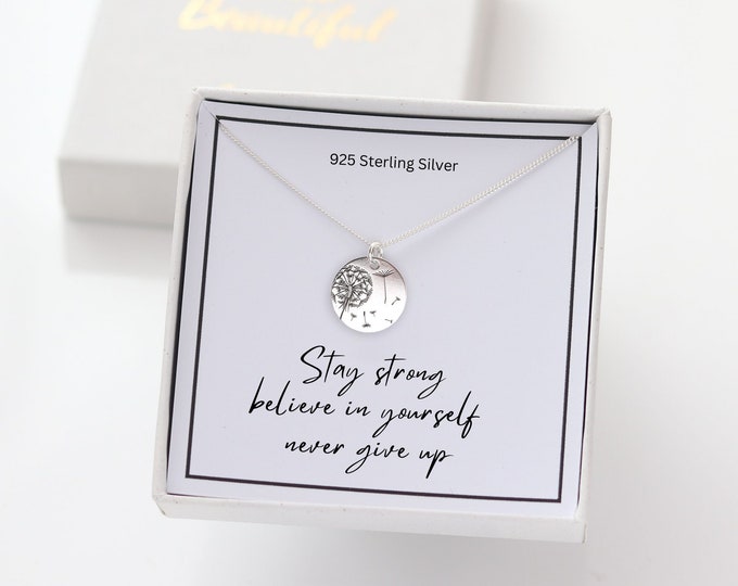 Hope Stay Strong Necklace - Sterling Silver Positive Healing Pendant, Inspirational Jewellery, Warrior Motivational Gift for Friend