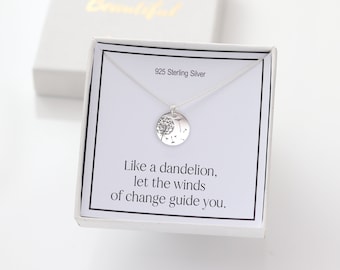 Sterling Silver Dandelion New Beginnings Necklace - Inspirational Card Graduation Gift for Her