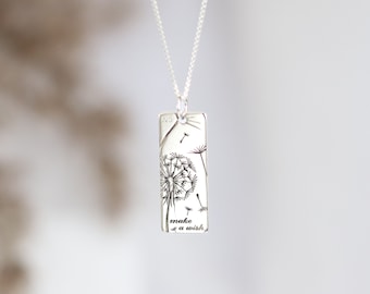 Collier de souhaits avec graines de pissenlit - Élégant pendentif fleur en argent pour maman, grand-mère