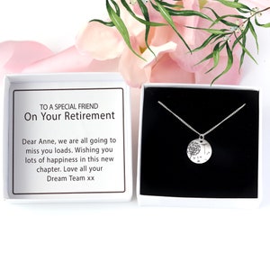 Colar de aposentadoria, joias, presente para mulheres, colega de trabalho, cartão de despedida personalizado para colega, saindo em uma caixa de presente com mensagem sincera
