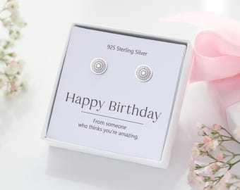 Happy Birthday Earrings - Mandala Jewellery Gift for Her - Hypoallergenic & Nickel-Free