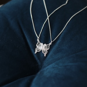 Mother Daughter silver butterfly necklace set
