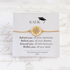 Afstudeercadeau voor haar - gouden kompasarmband - gepersonaliseerde middelbare school, universiteit, aandenkensieraden voor dochter, nichtje of vriend