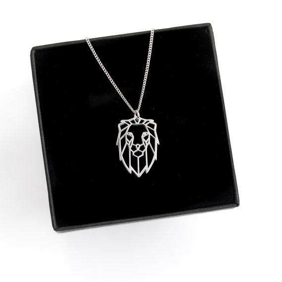 Silver Lion Necklace Origami 925 Sterling Animal Leo Zodiac Pendant Head Lover