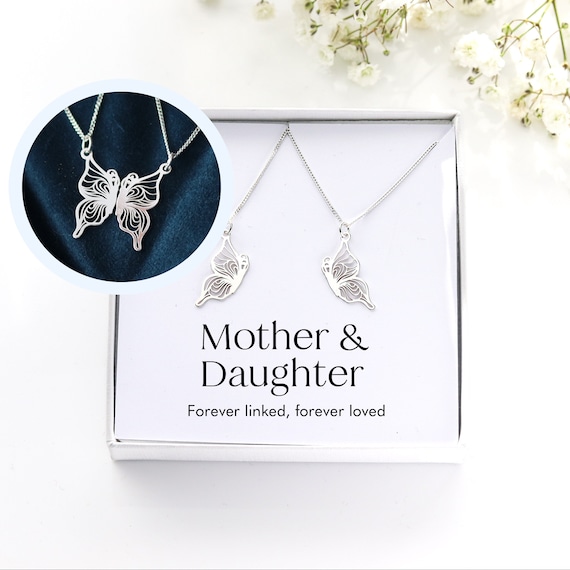 Mother Daughter Necklace Set  for 2 - Split Butterfly Jewelry, Mummy & Me Matching Necklaces, Ideal Mother's Day Gift, Gifts for Daughter