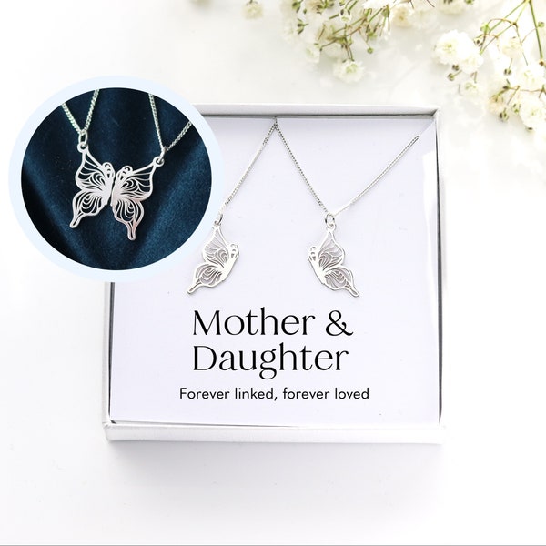 Mother Daughter Butterfly Necklace Set - Mummy & Me Friendship Jewellery, Ideal Mother's Day Gift - Boxed Matching Necklaces Set for 2