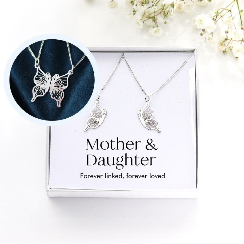 Mother Daughter Butterfly necklace set