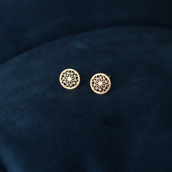 Mandala Earrings, Gold Stud Earrings, Tiny Earrings Stud,  24k Gold Plated,  Minimalist Earrings, Dainty Earrings Gift, Summer Jewellery