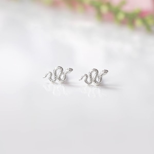Snake Stud Earrings Sterling Silver, Dainty Minimalist Viper Jewellery for Women, Hypoallergenic for Sensitive Ears, Summer Birthday Gift