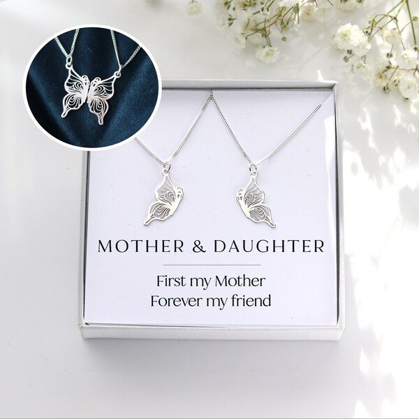 Mother Daughter Butterfly Necklace Set for 2 - Mommy & Me Jewellery, Perfect Gift for Mum - Matching Necklaces (Gift boxed)