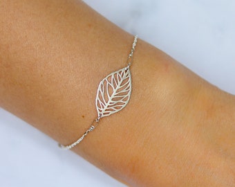 Pulsera de hojas para mujer, pulsera de verano, joyería de plata de ley, caja de regalo personalizada para ella, mamá, hermana, novia