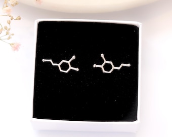 Science Stud Earrings Dopamine Molecule, 925 Sterling Silver, Science-Inspired Jewellery, DNA Earrings