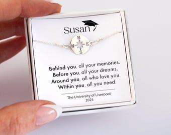 Graduierung Kompass Armband - personalisiertes Geschenk für Tochter | Sterling Silber | 2025 Universität Graduate Schmuck Benutzerdefinierte Name - nächstes Kapitel