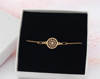 Gold Bracelets For Women, Dainty Boho Chic Dreamcatcher Bracelet, Meaningful Mandala Gift For Her, Bohemian Style Women's Jewellery