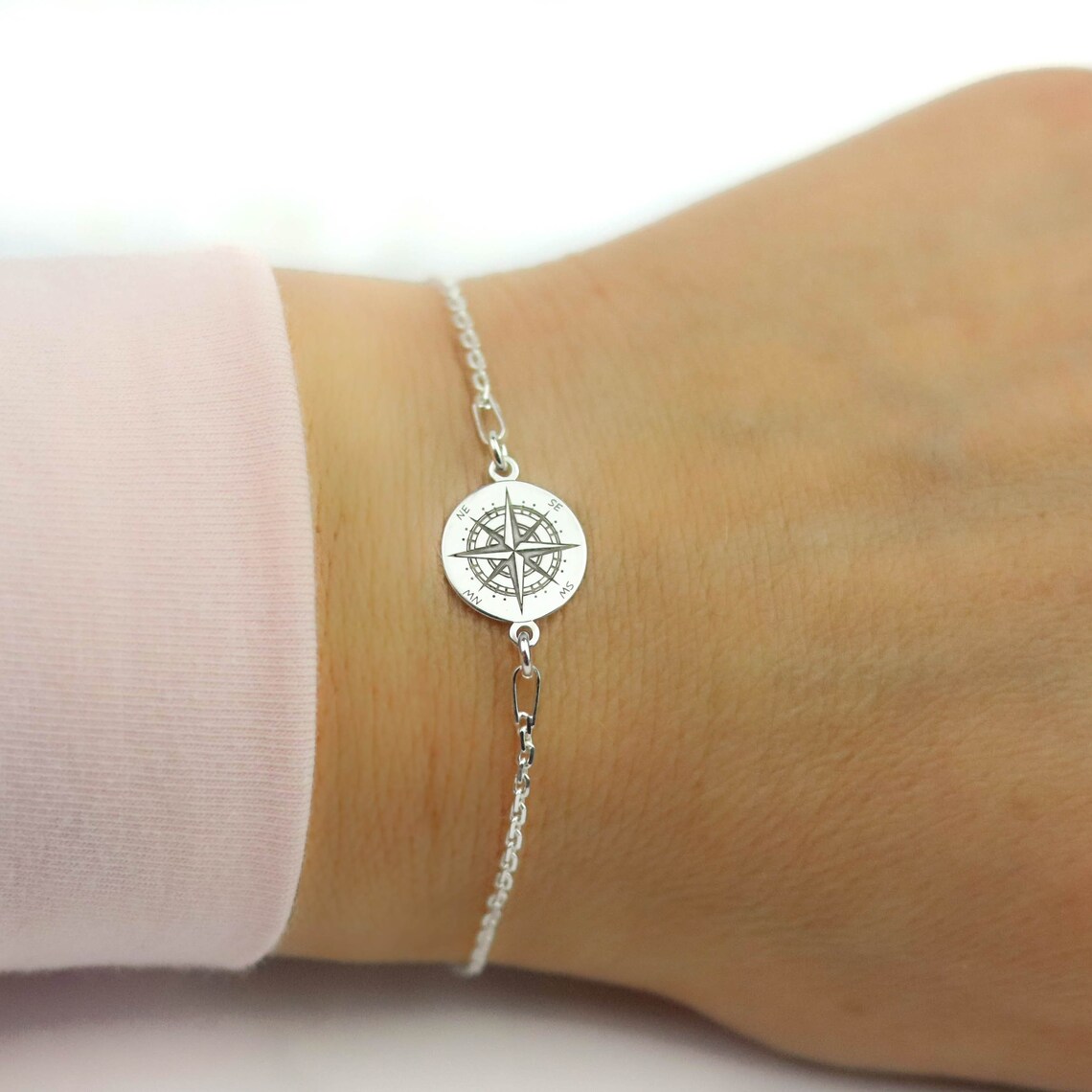 Silver Bracelet Compass Bracelets For Women Sterling Silver Etsy