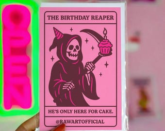 Tarjeta de cumpleaños divertida de la Parca: humor negro