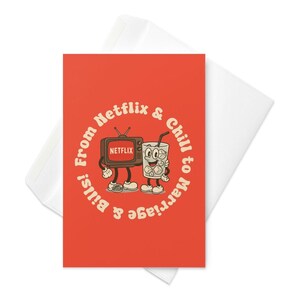 De Netflix et Chill au mariage et aux factures - carte de mariage amusante, humour de la culture pop, cadeau de fiançailles, téléchargement numérique, carte de jeunes mariés