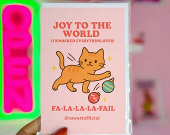 Funny Christmas Card – Joy To The World Cat Knocked Everything Over