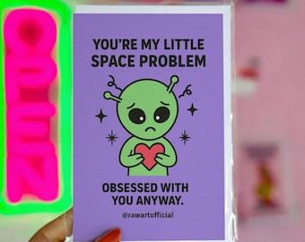 Tarjeta de amor extraterrestre divertida • Aniversario de ciencia ficción retro, regalo de San Valentín