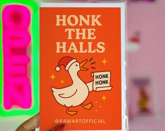 Zabawna kartka świąteczna – życzenia świąteczne z napisem „Honk the Halls Goose”