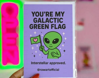 Tarjeta divertida de amor extraterrestre • Aniversario Bandera Verde, San Valentín de ciencia ficción