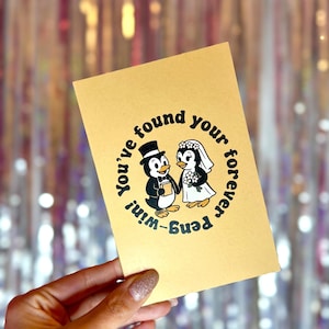 Funny Penguin Wedding Card: &quot;Forever Peng-win&quot; Pun Gift