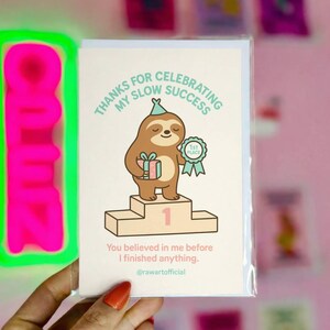 Slow Success Thank You Card – Sloth Celebration
