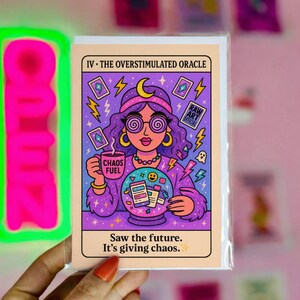 Funny Birthday Tarot Card – Overstimulated Oracle, Spooky Greeting