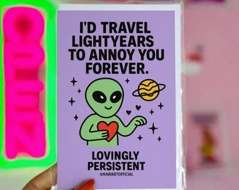 Divertida tarjeta de amor extraterrestre: aniversario espacial, regalo de San Valentín