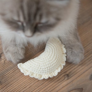 Catnip dumpling cat toy, also with valerian. Cat food toy, stuffed dumpling. Cat kicker toy, cat toys. fake food toy, crochet cat toy, ami