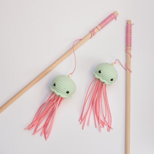 cute Jellyfish cat toy, Cat teaser, cat wand, Fishing Pole, fishing Cat Toy, Catnip cat toy, cat toy with Valerian, cat wand toy, Pink mint