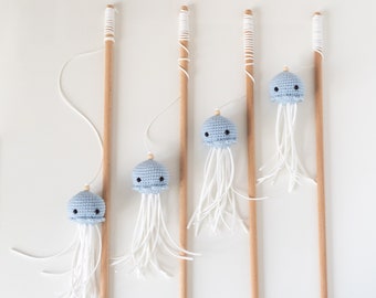 Juguete de varita para gatos de medusa, hierba gatera, valeriana, azul