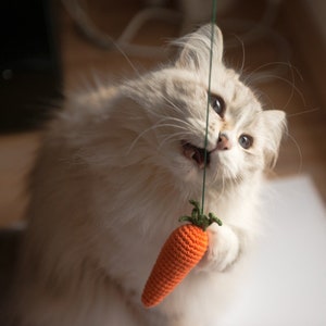 Carrot cat toy, cat toys, carrot toy, catnip toy, wooded cat toy, cat wand toy, cat teaser toy, cat toy, valerian cat toys, crochet cat toy image 2