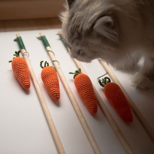 Carrot cat toy, cat toys, carrot toy, catnip toy, wooded cat toy, cat wand toy, cat teaser toy, cat toy, valerian cat toys, crochet cat toy image 3