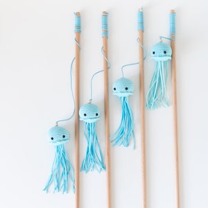 Cute cat teaser, cat wand, Jellyfish cat toys, Fishing Pole for Cats, cat fishing, Catnip cat toy, wooded pole for cat, catnip toys