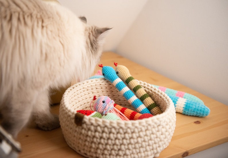 Toy basket, cat toys, cat modern furniture, cotton basket, crochet basket, knitted basket, handmade storage, storage basket, knit storage image 2