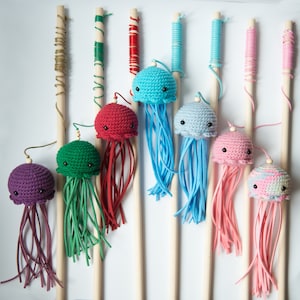 Cute Jellyfish cat teaser, cat wand, cat toys, Fishing Pole for Cats, cat fishing, Catnip cat toy, wooded pole for cat, catnip toys