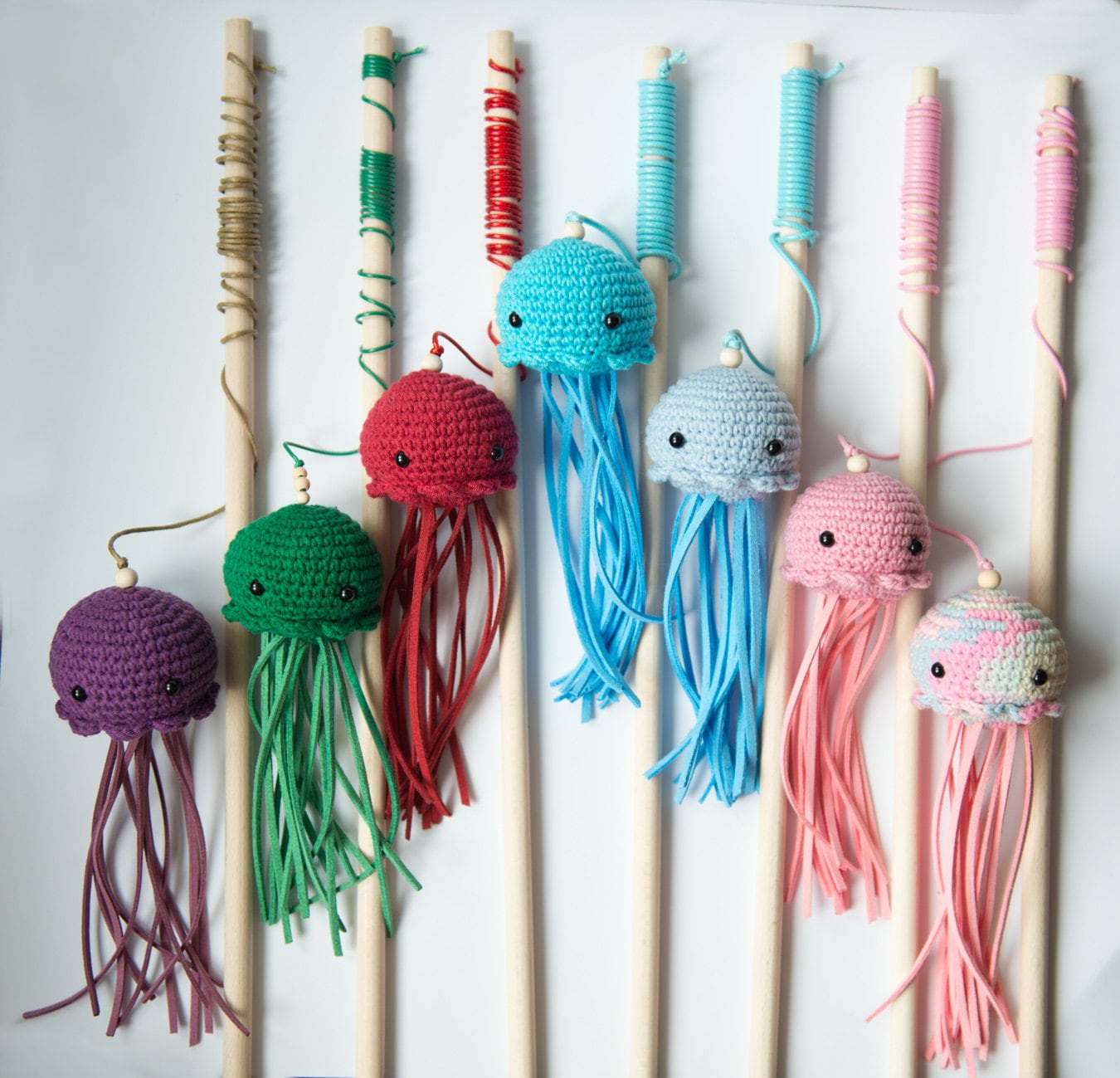 Cute Jellyfish cat teaser, cat wand, cat toys, Fishing Pole for Cats, cat fishing, Catnip cat toy, wooded pole for cat, catnip toys