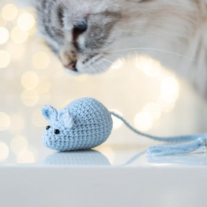 Crochet Catnip Mouse Toy: Organic Valerian, Bell, Long Tail