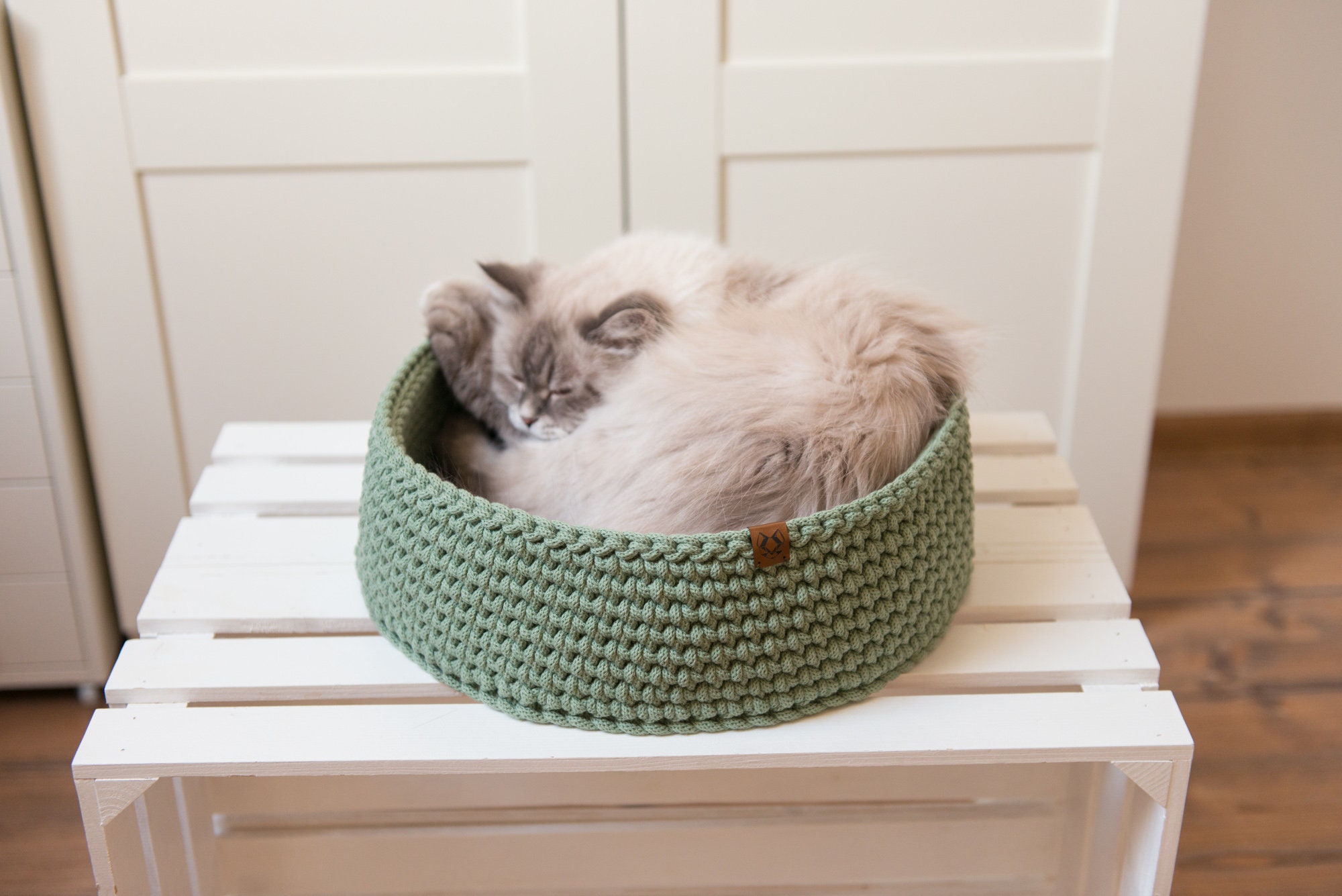 Green Cat Bed. Crochet Cat Bed Cat Nest Round Cat Bed Etsy