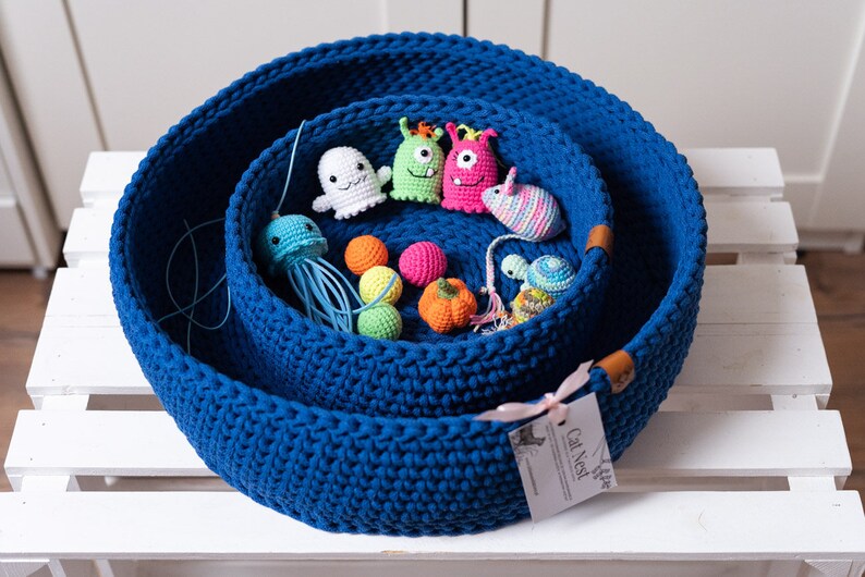 Toy basket, cat toys, cat modern furniture, cotton basket, crochet basket, knitted basket, handmade storage, storage basket, knit storage image 7