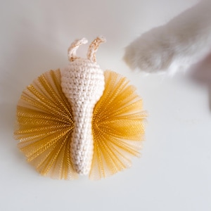 Butterfly catnip toy, cute crochet toy with valerian, Gold butterfly with tule wings, rattle cat toy, Best cat toys, toys for kittens