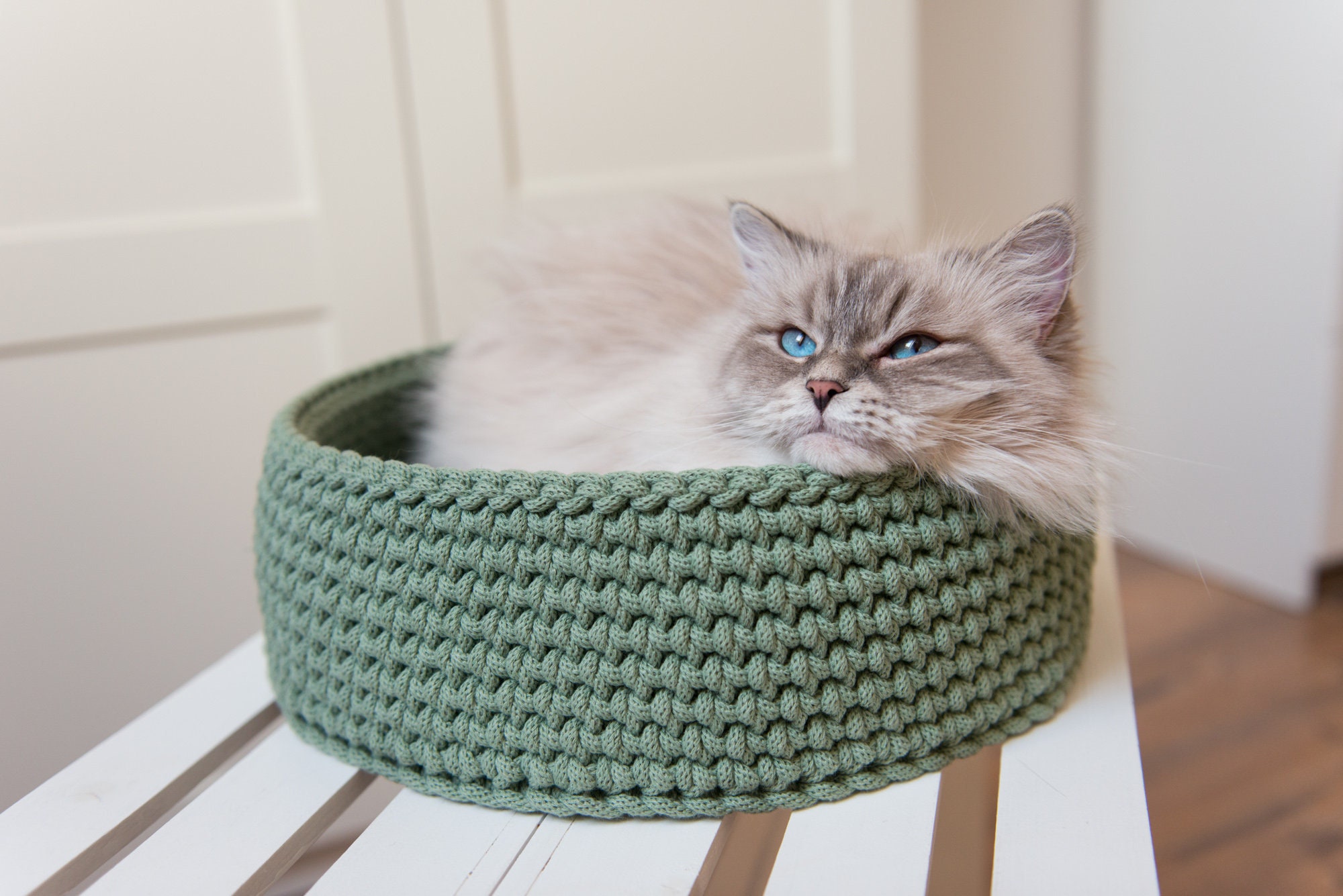 Green Cat Bed. Crochet Cat Bed Cat Nest Round Cat Bed Etsy