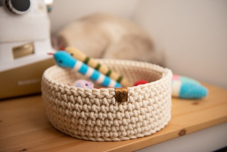 Toy basket, cat toys, cat modern furniture, cotton basket, crochet basket, knitted basket, handmade storage, storage basket, knit storage image 1