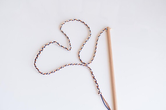 Handmade String and Suede Cat Teaser Toy | Durable Long Wand for Active Play