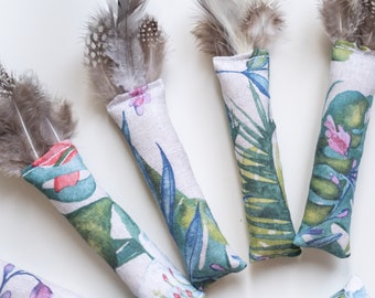 Juguete para gatos con plumas y algodón natural, hierba gatera y valeriana, juguete ecológico para gatos, juguete de plumas para gatos, juguetes naturales para gatos, juguete de valeriana